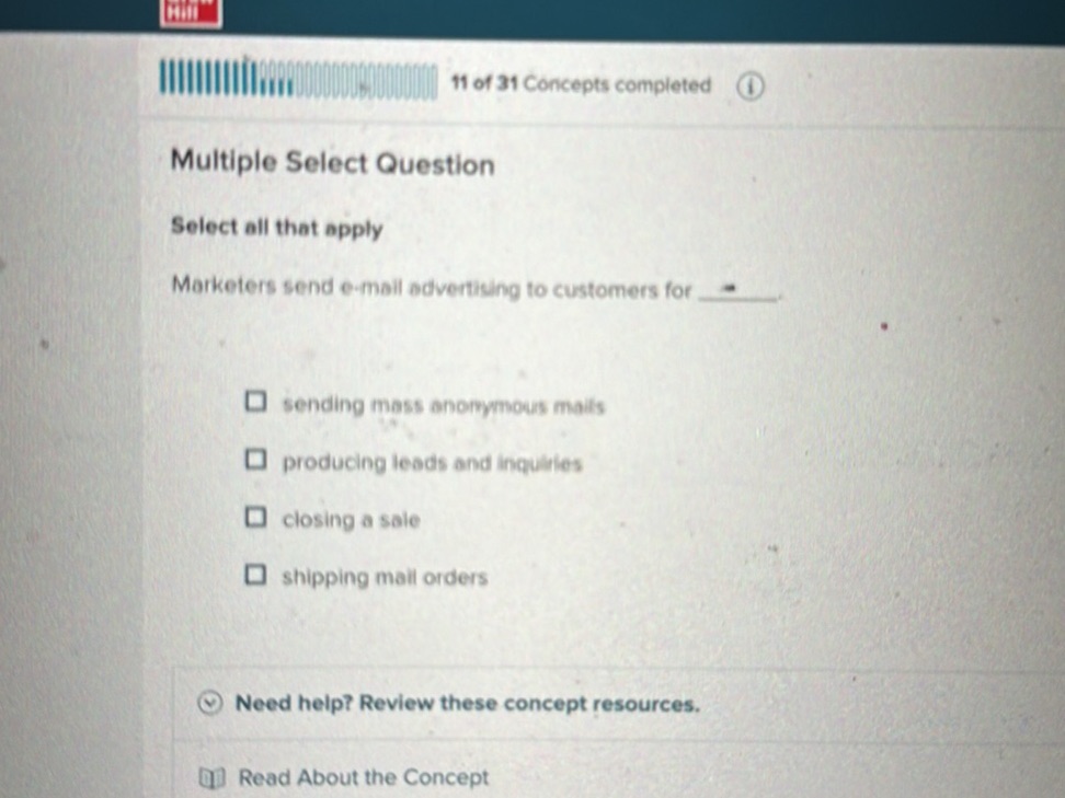 Multiple Select Question Select all that