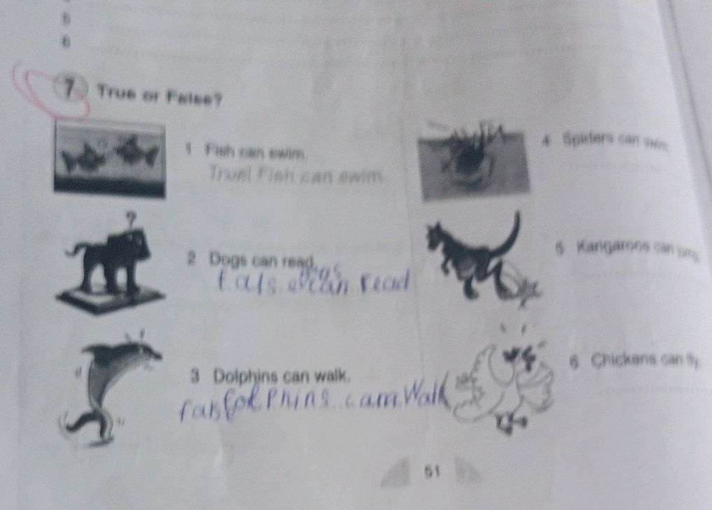 7 True or False? 1 Fish can swim. True! | StudyX