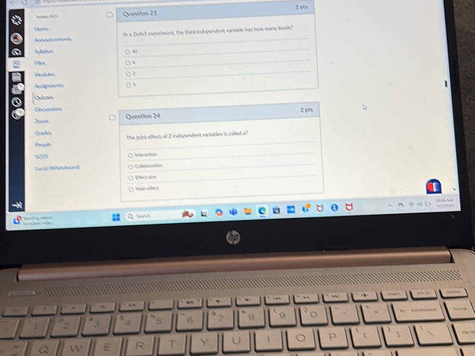 Question 23 In a 2x3 experiment, the third | StudyX