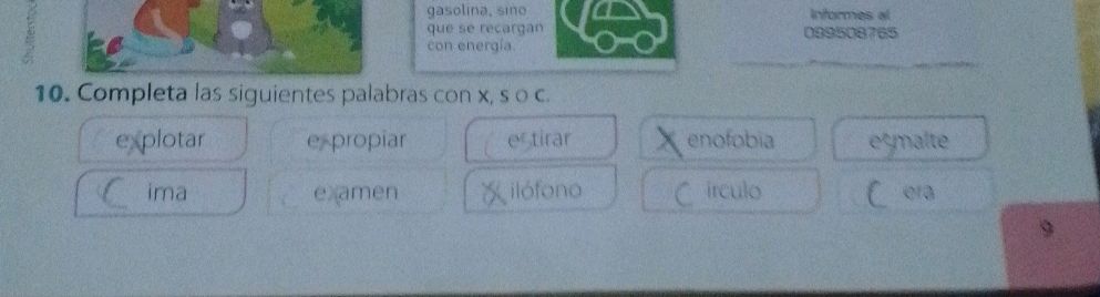 10. Completa las siguientes palabras con x, | StudyX