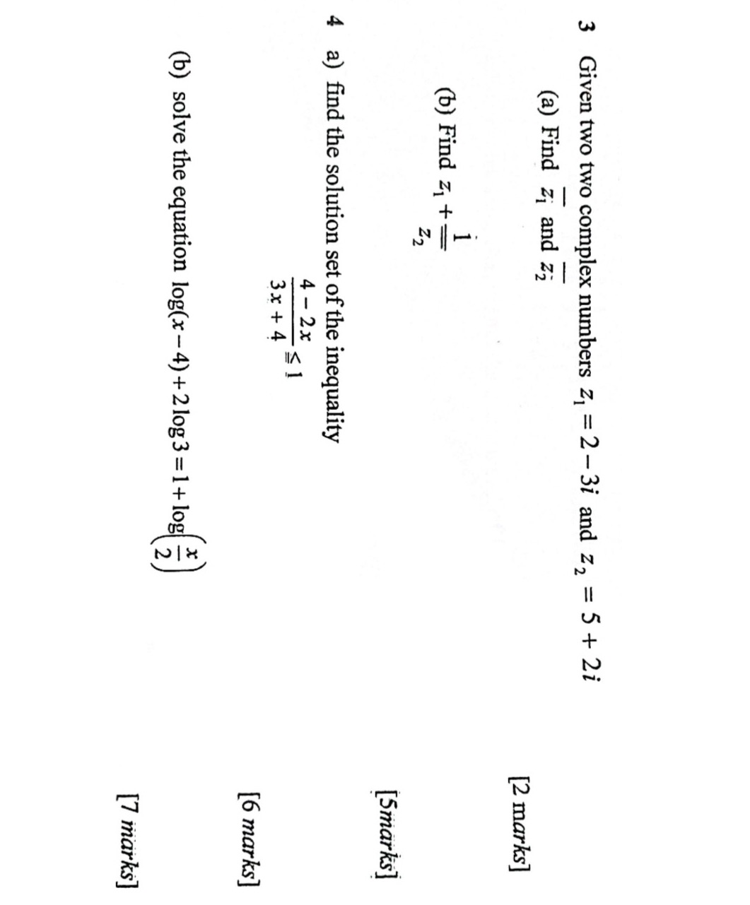 3 Given two two complex numbers $z1 = 2-3i$