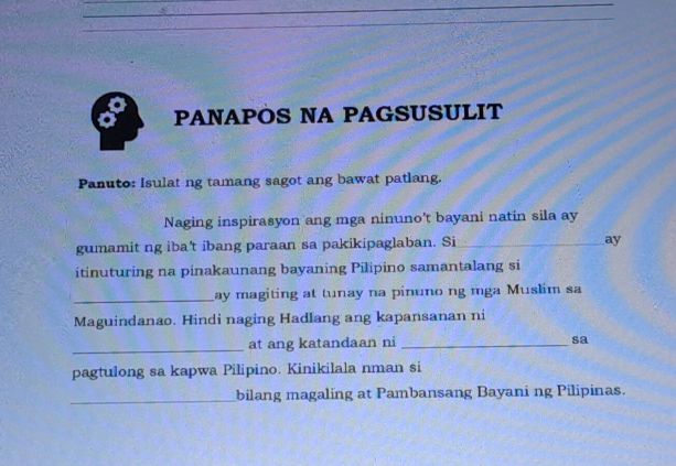 PANAPOS NA PAGSUSULIT Panuto: Isulat ng | StudyX