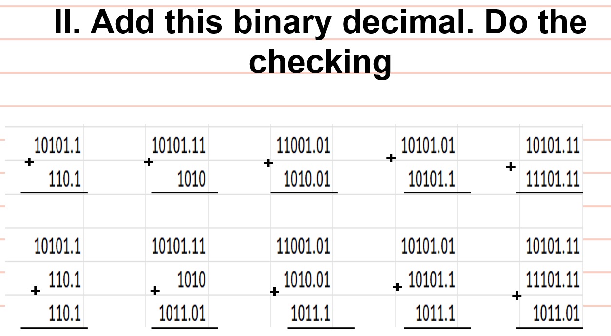 1010 In Binary II. Add this binary decimal. Do the checking