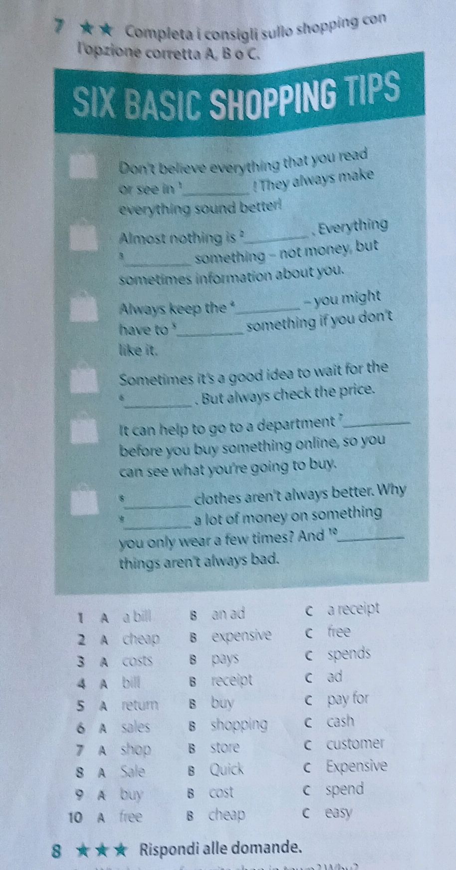 Complete the shopping tips with the correct | StudyX