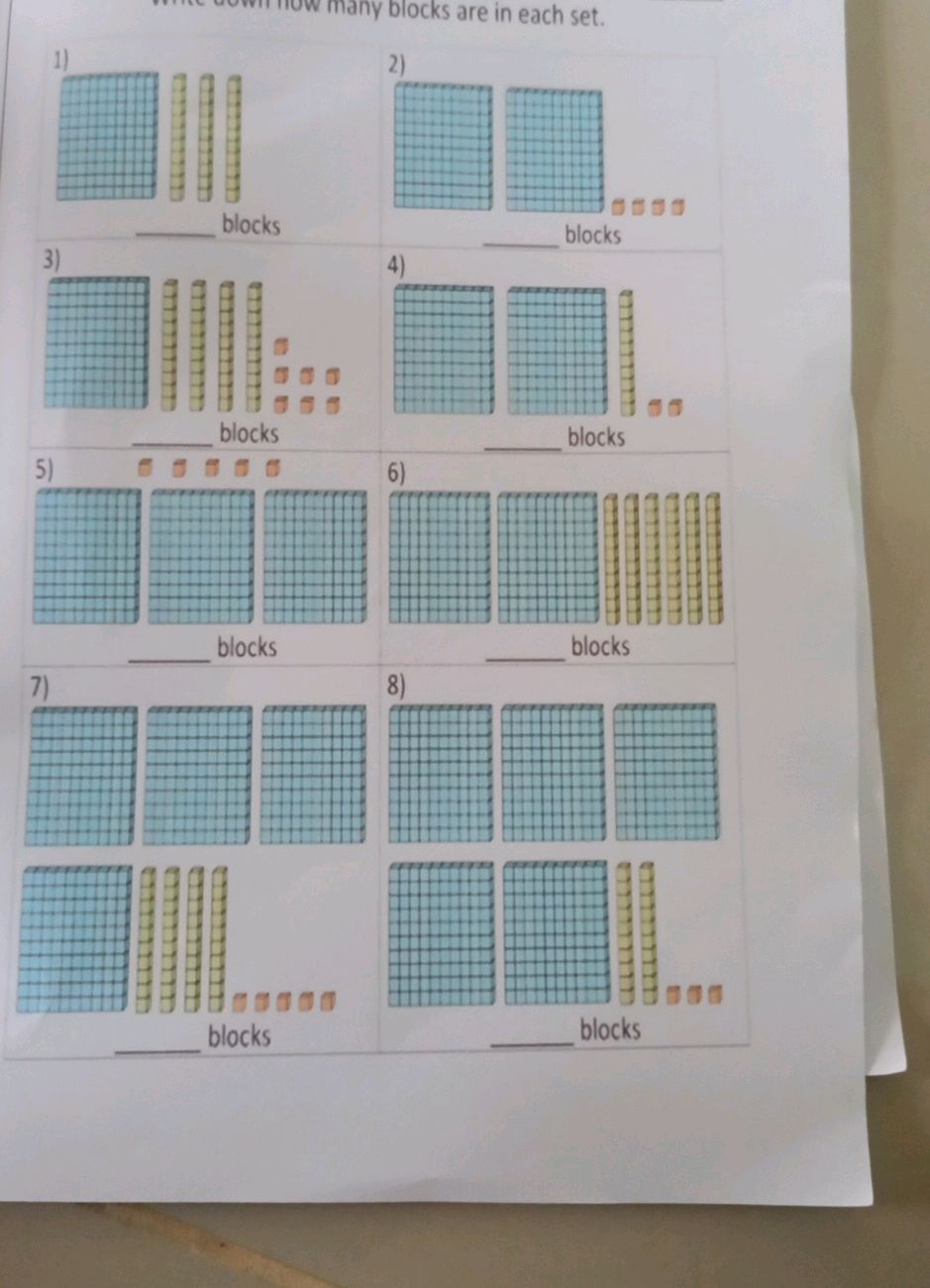 Blocks To Rite Write down how many blocks are in each set.