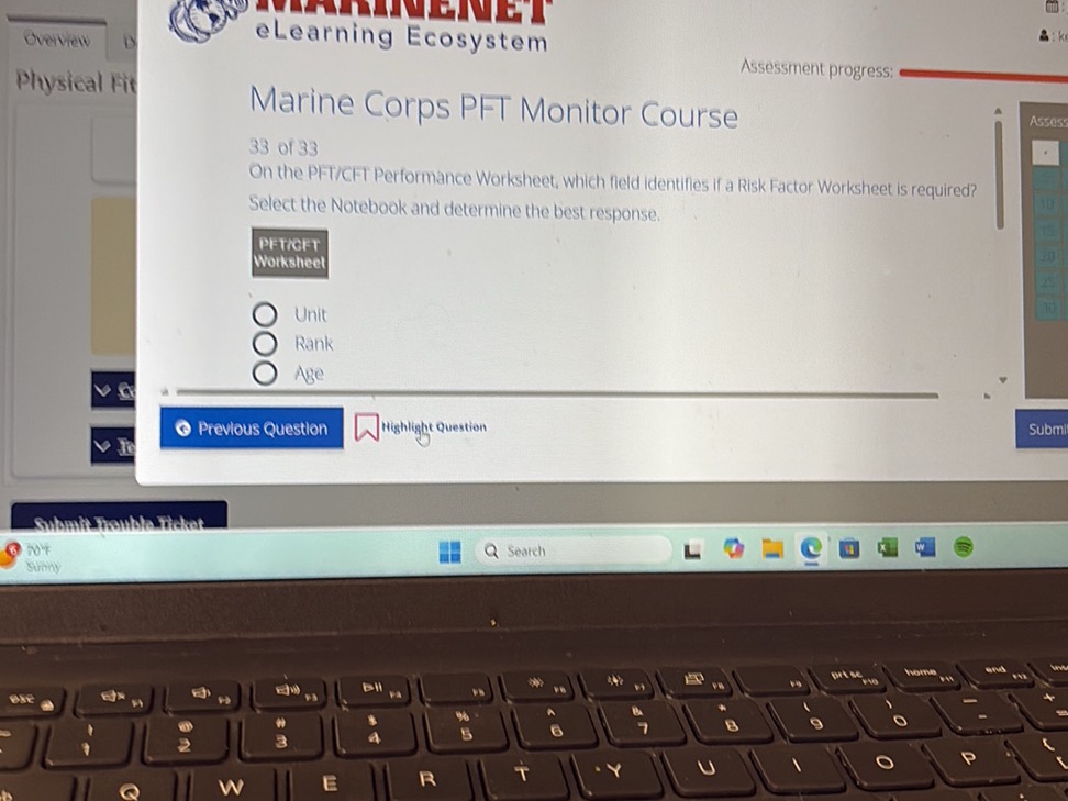 On the PFT/CFT Performance Worksheet, which | StudyX