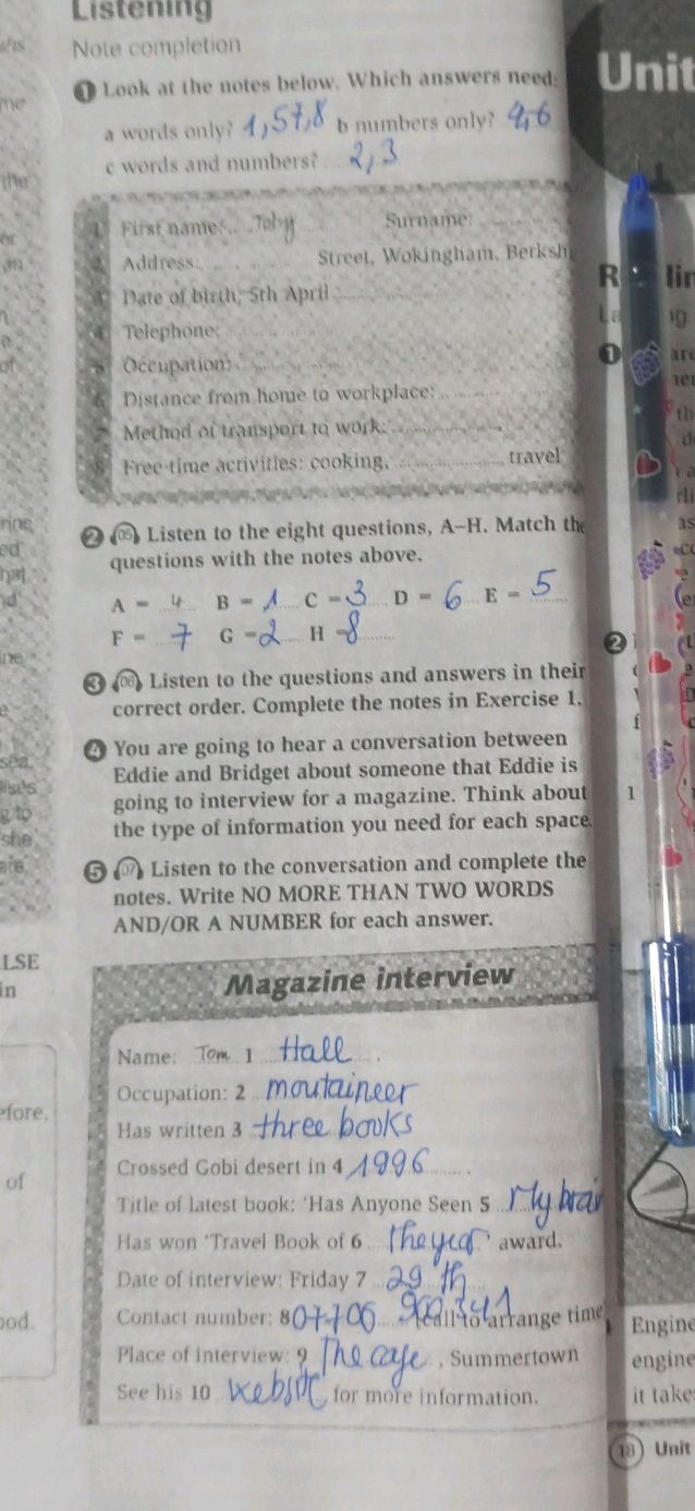 Note Below 1 Look at the notes below. Which answers