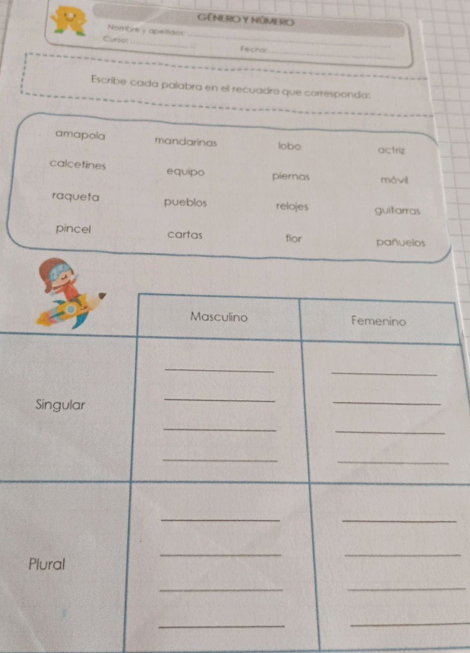 Escribe cada palabra en el recuadro que | StudyX
