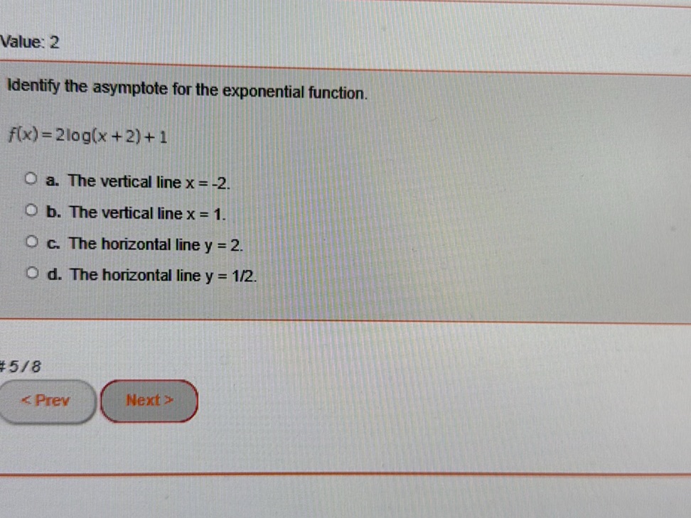 Identify the asymptote for the exponential