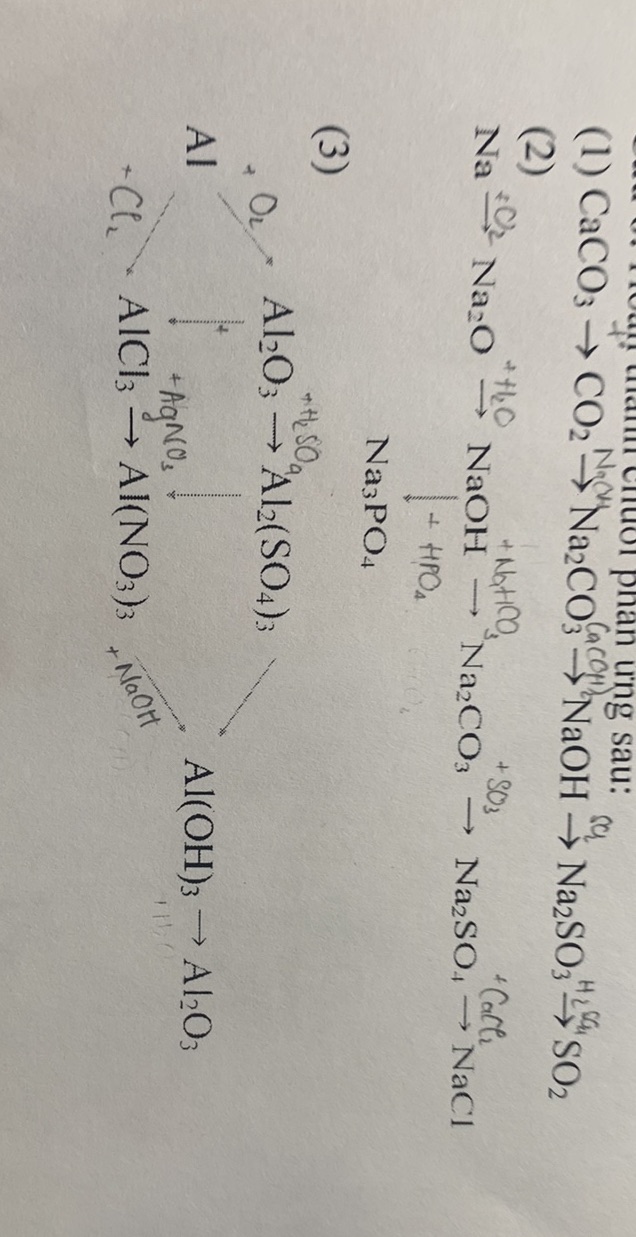(1) CaCO3 CO2 (2) Na + O2 Na2O NaOH | StudyX