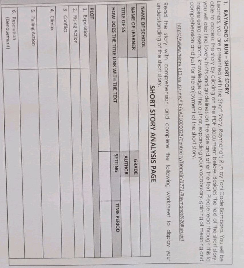 1. RAYMOND'S RUN - SHORT STORY Read the | StudyX