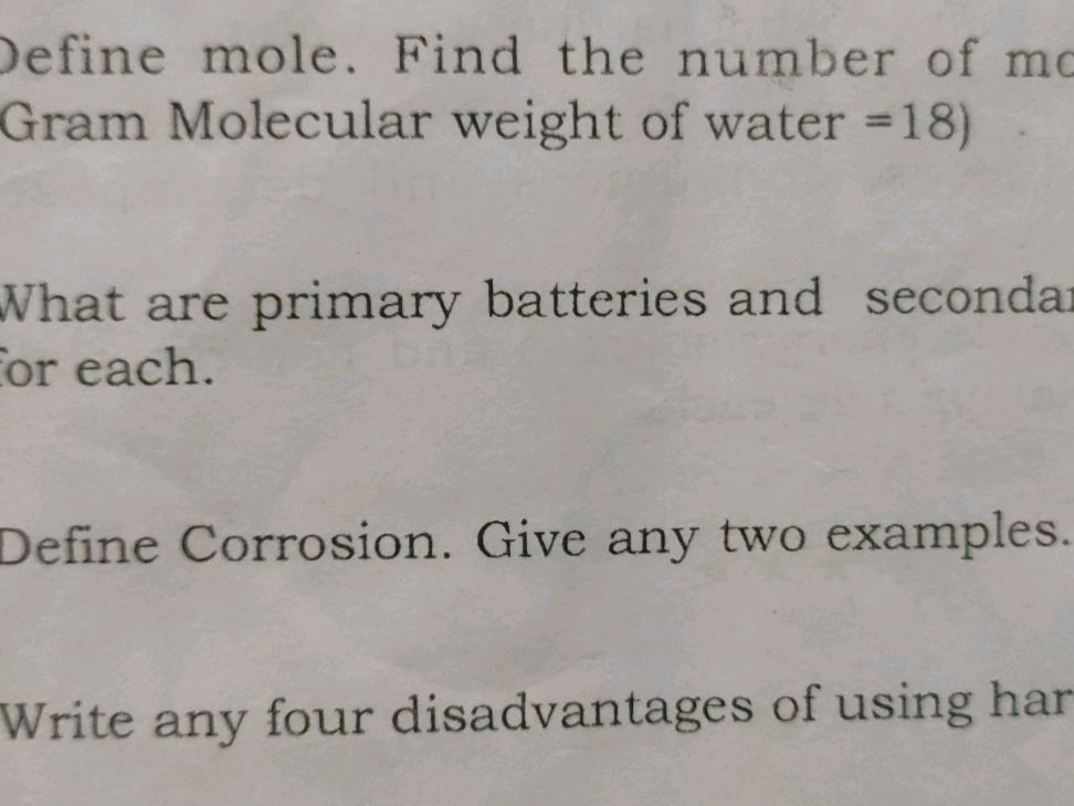 Define mole. Find the number of mo Gram