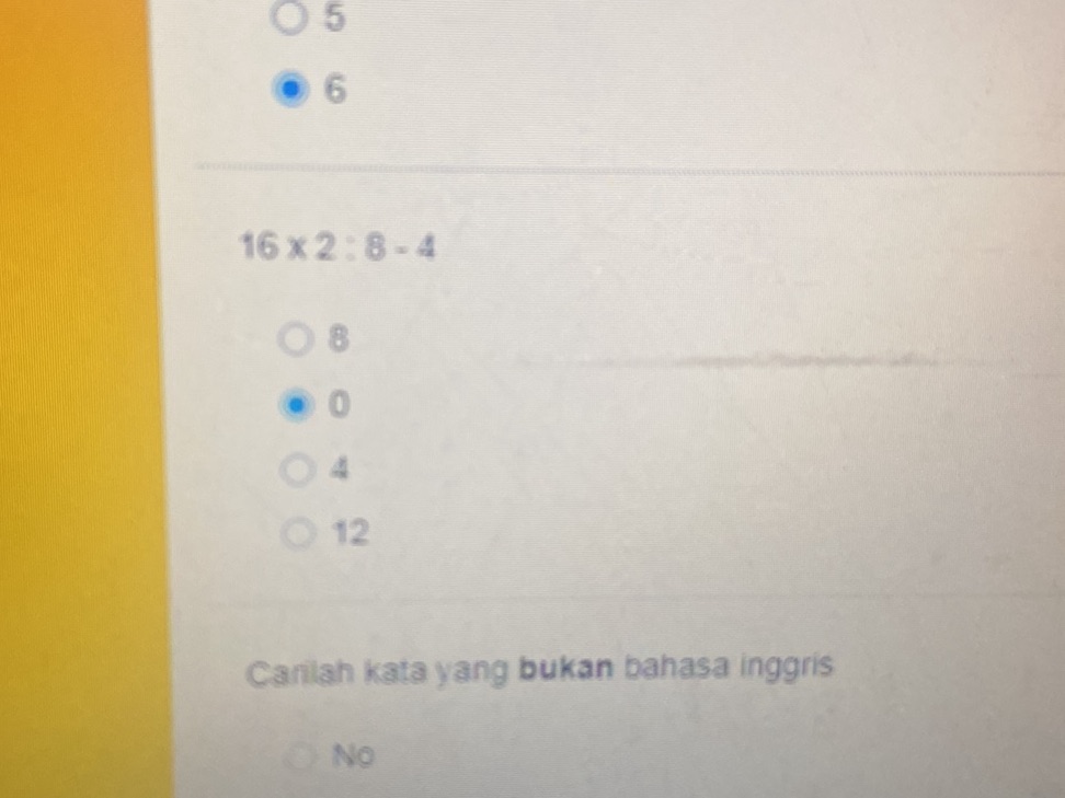 Solve the arithmetic problem: 16 x 2 : 8 - 4