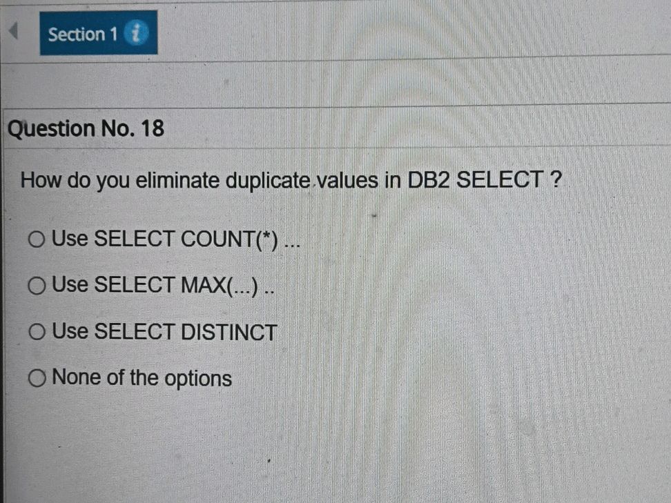 How do you eliminate duplicate values in DB2