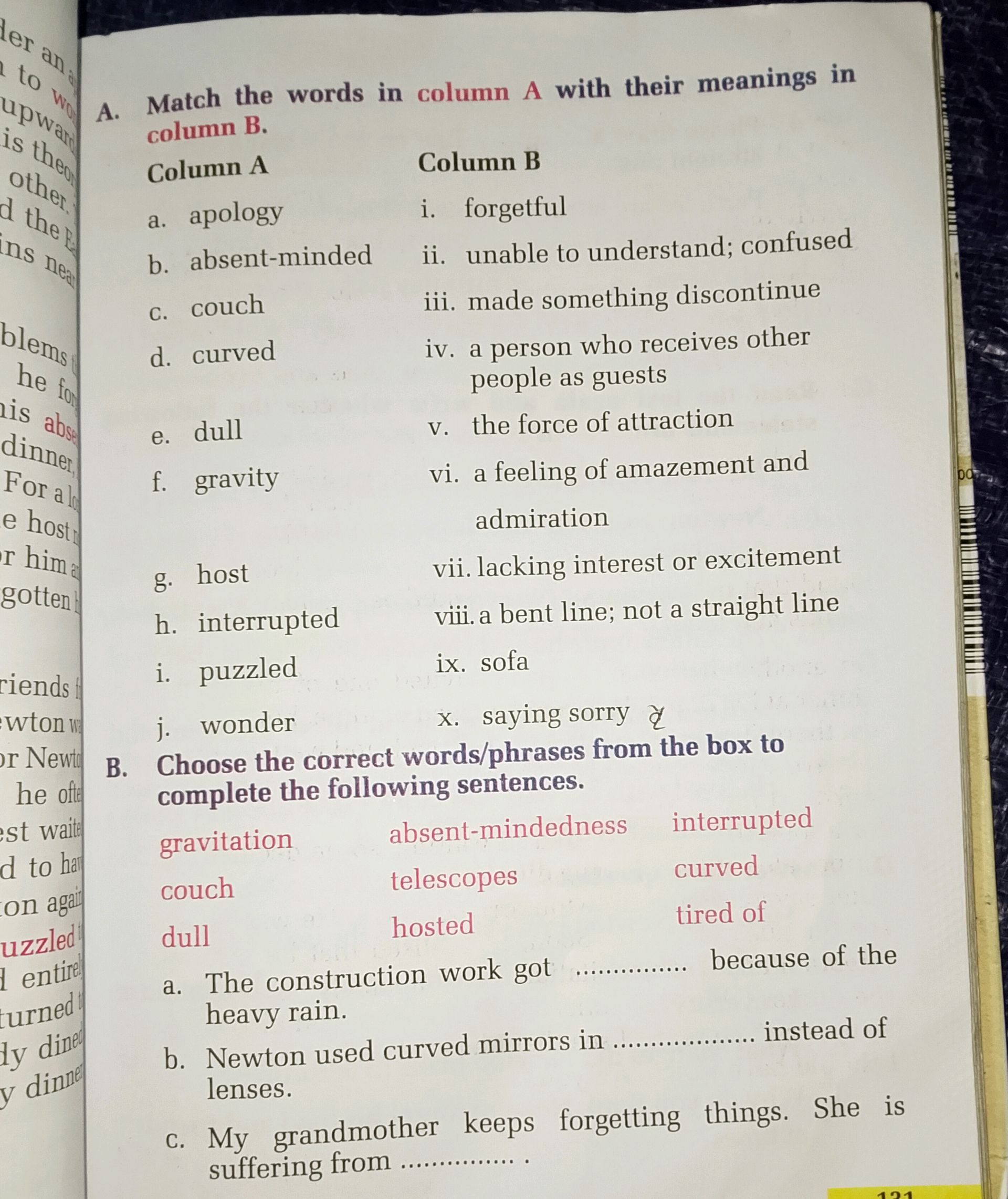 A. Match the words in column A with their | StudyX