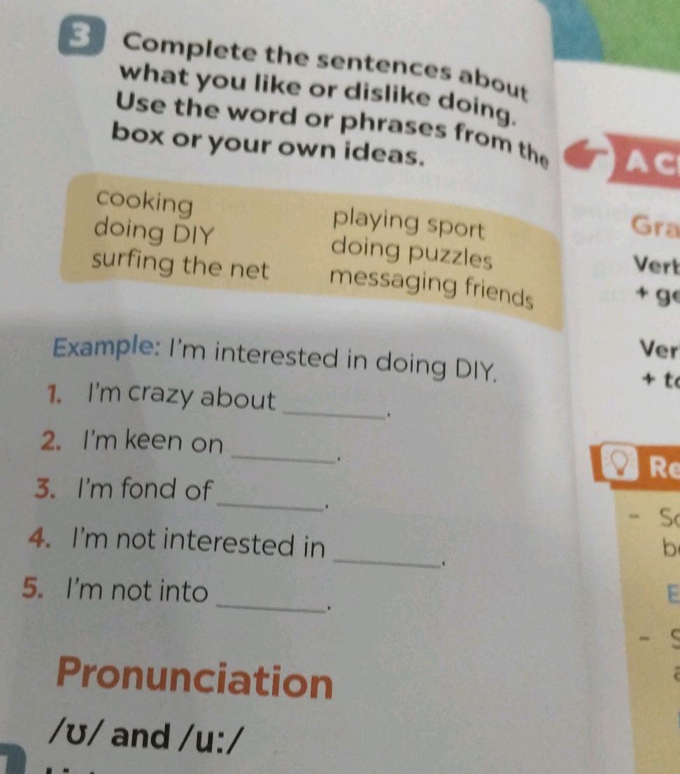 Complete the sentences about what you like | StudyX