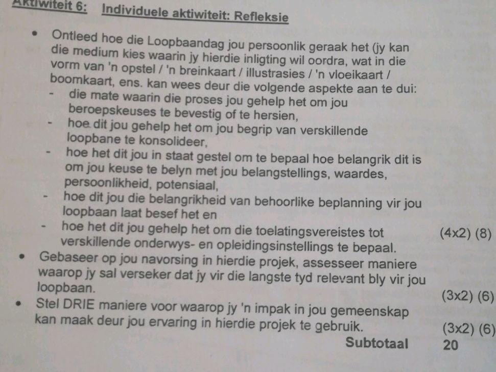 Iwiteit 6: Individuele aktiwiteit: Refleksie | StudyX