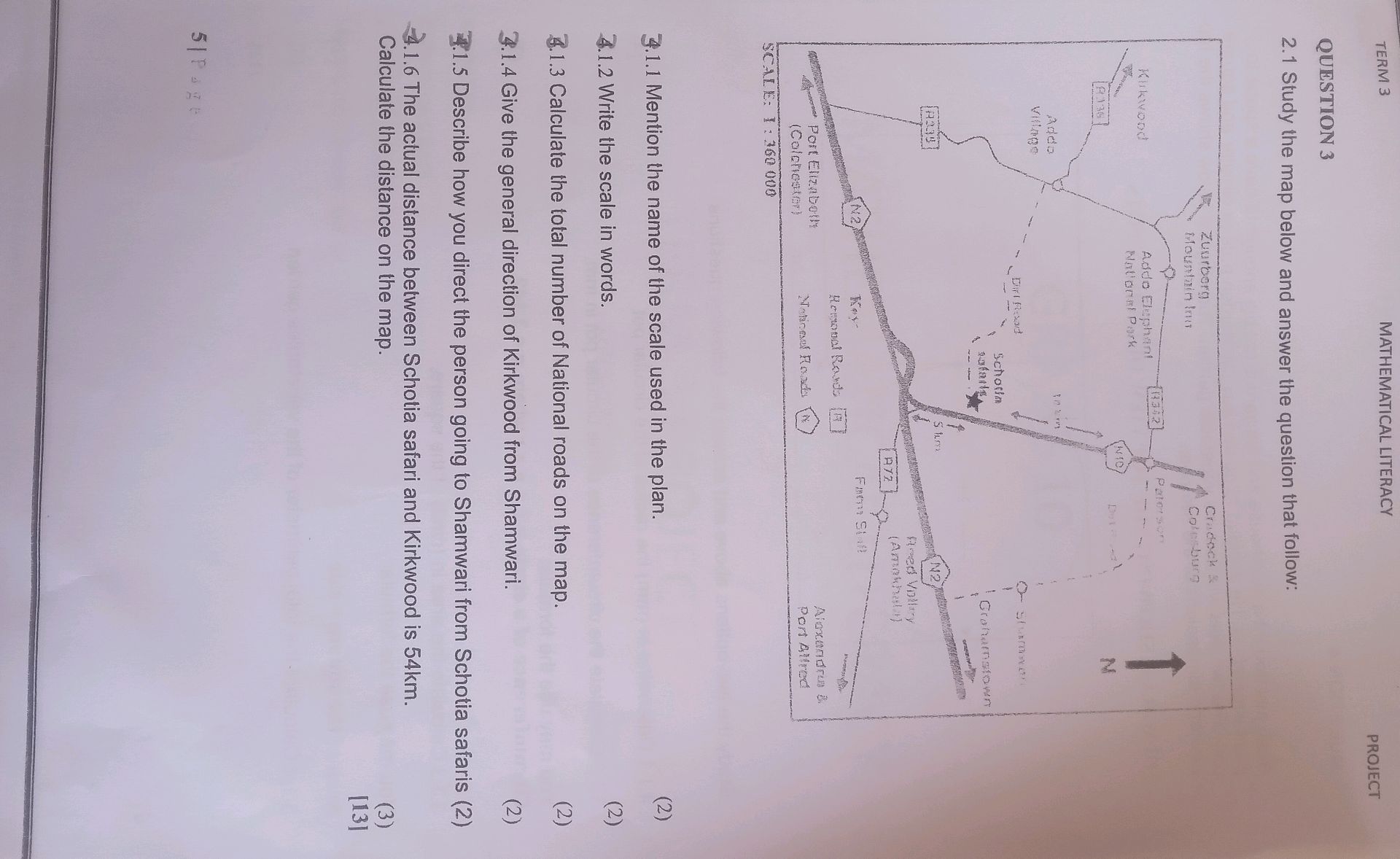 2.1 Study the map below and answer the | StudyX