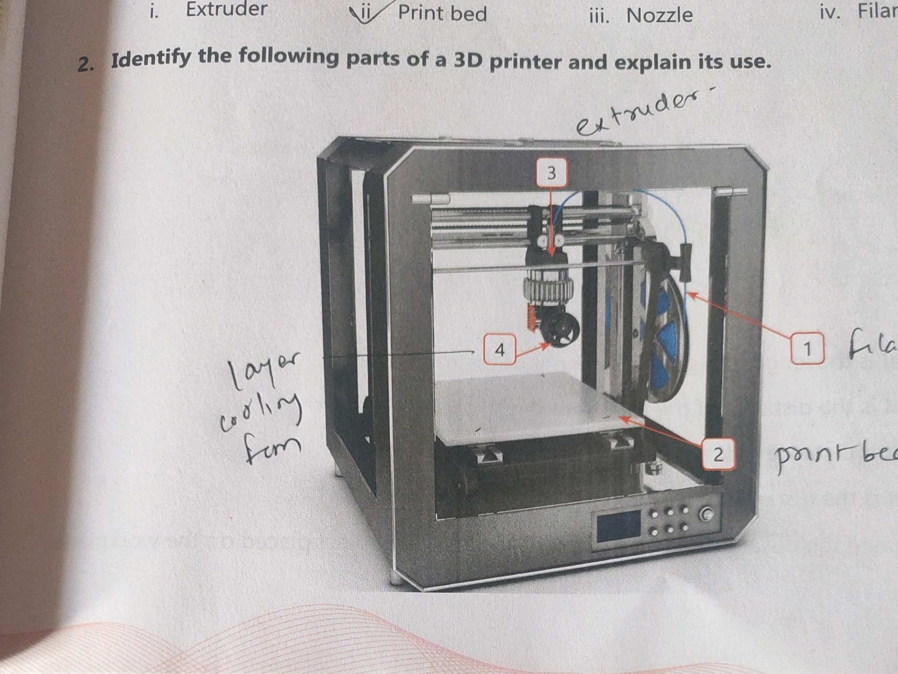 Identify Printer Object Identify the following parts of a 3D printer