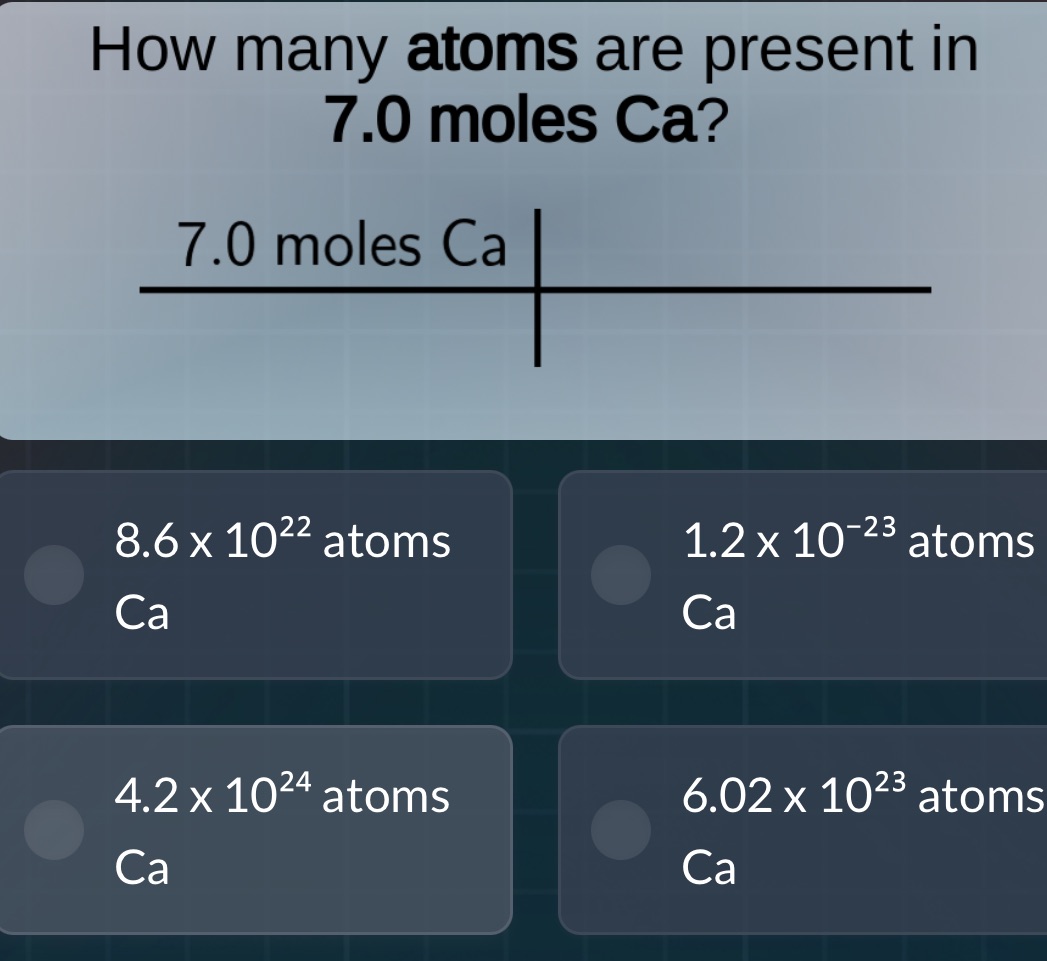 How many atoms are present in 7.0 moles Ca ? | StudyX