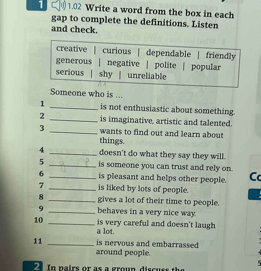 Write a word from the box in each gap to | StudyX