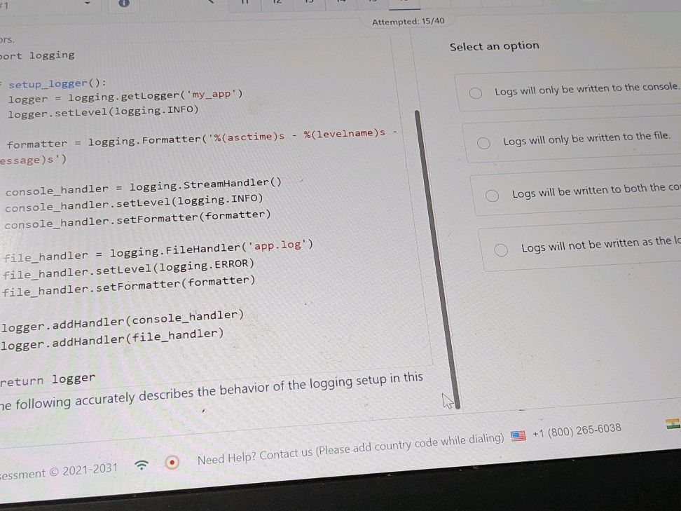 ```python def setup_logger(): logger = | StudyX