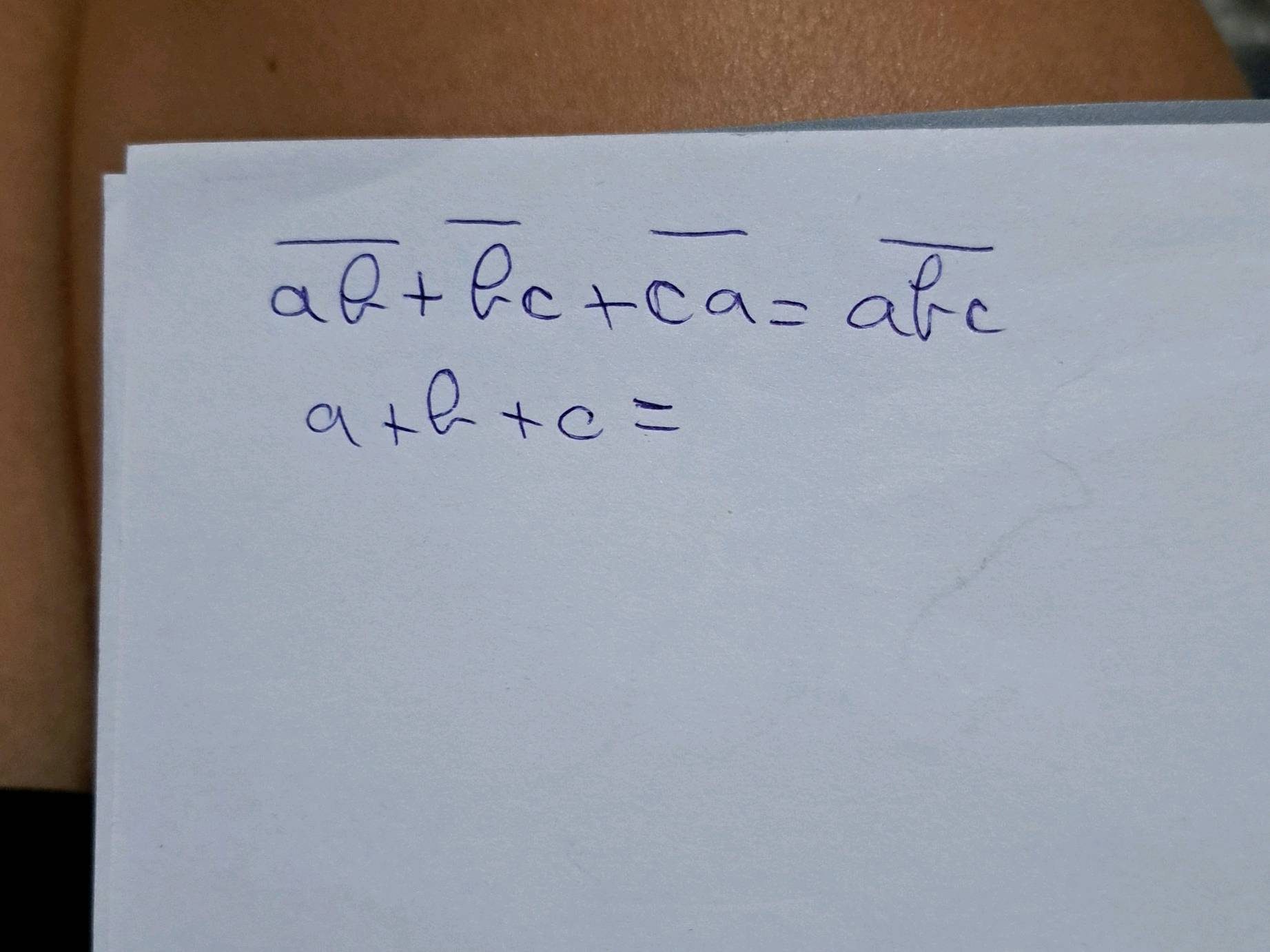 ab} + {bc} + {ca} = {abc}\) \(a + b | StudyX