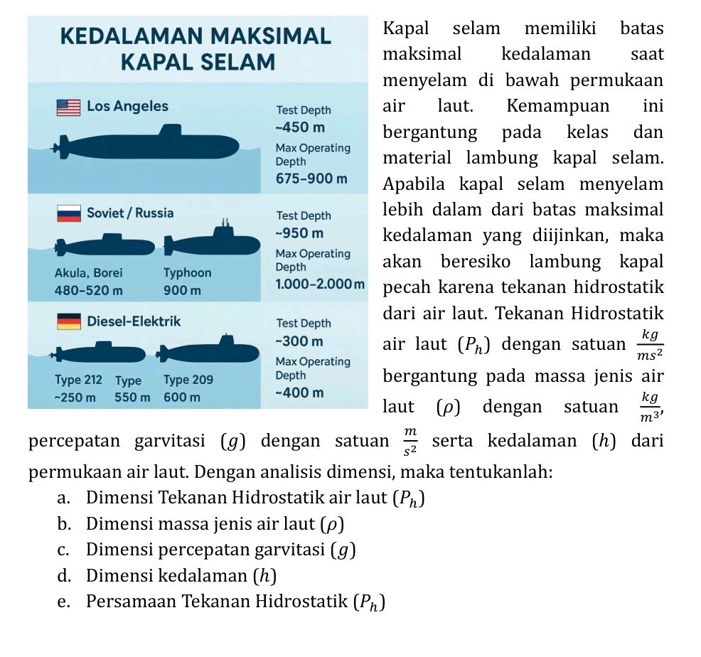 KEDALAMAN MAKSIMAL KAPAL SELAM Los Angeles | StudyX
