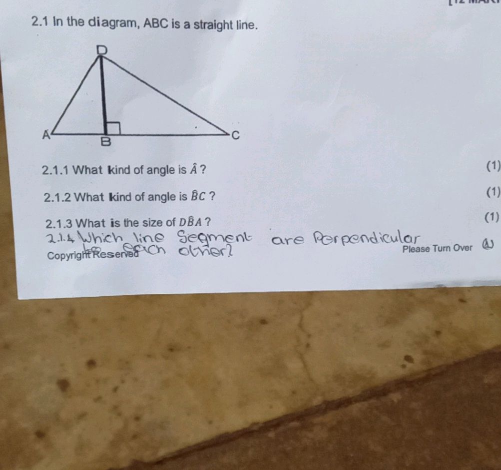 2.1 In the diagram, ABC is a straight line. | StudyX