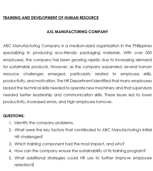 TRAINING AND DEVELOPMENT OF HUMAN RESOURCE | StudyX