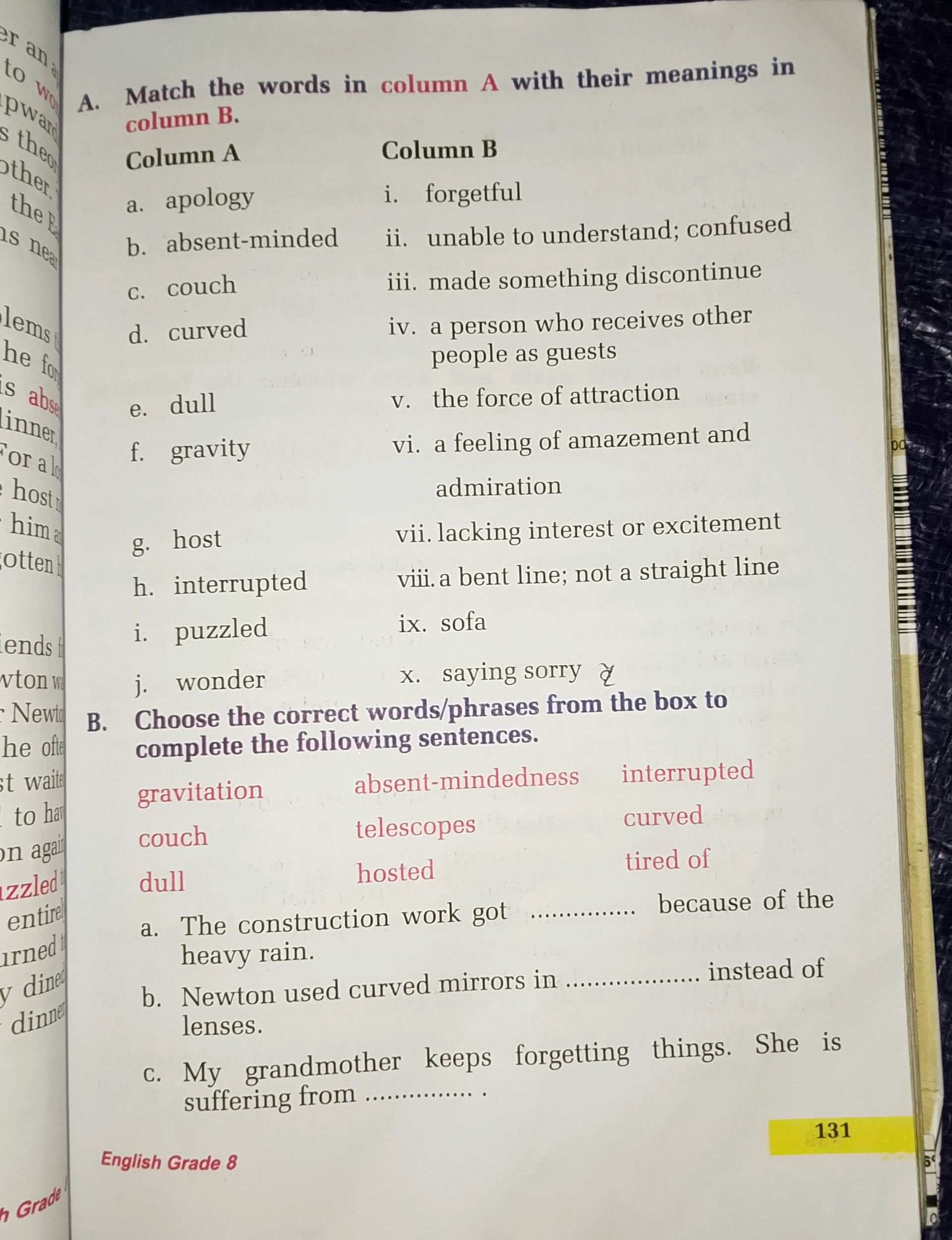 A. Match the words in column A with their | StudyX