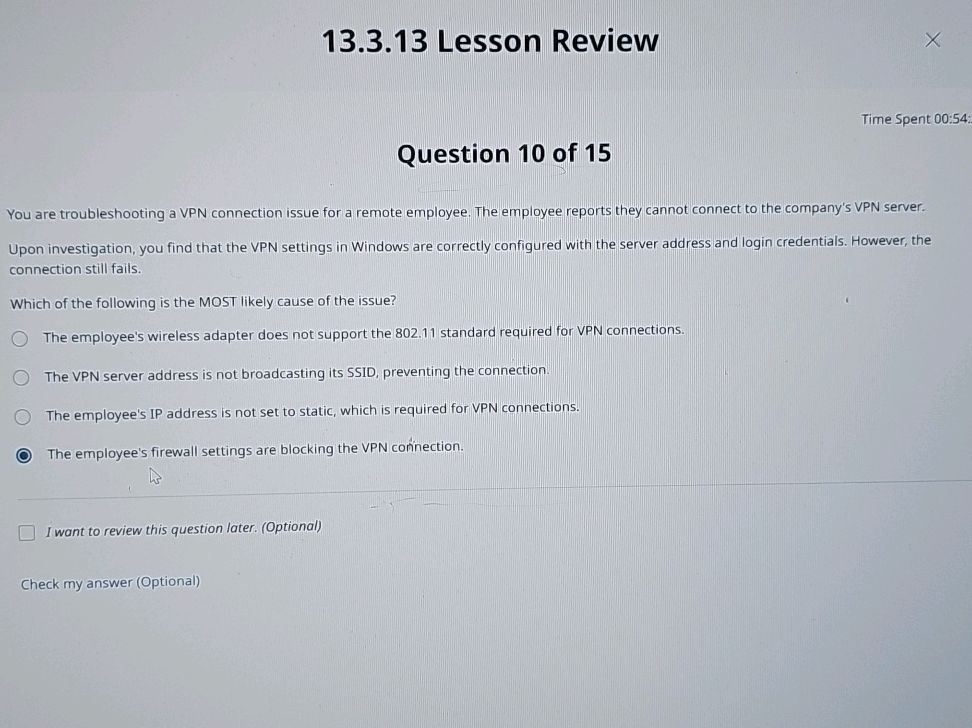 13.3.13 Lesson Review Time Spent 00:54: