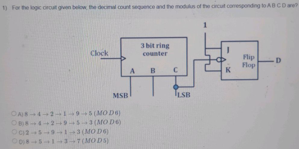 1) For the logic circuit given below, the | StudyX