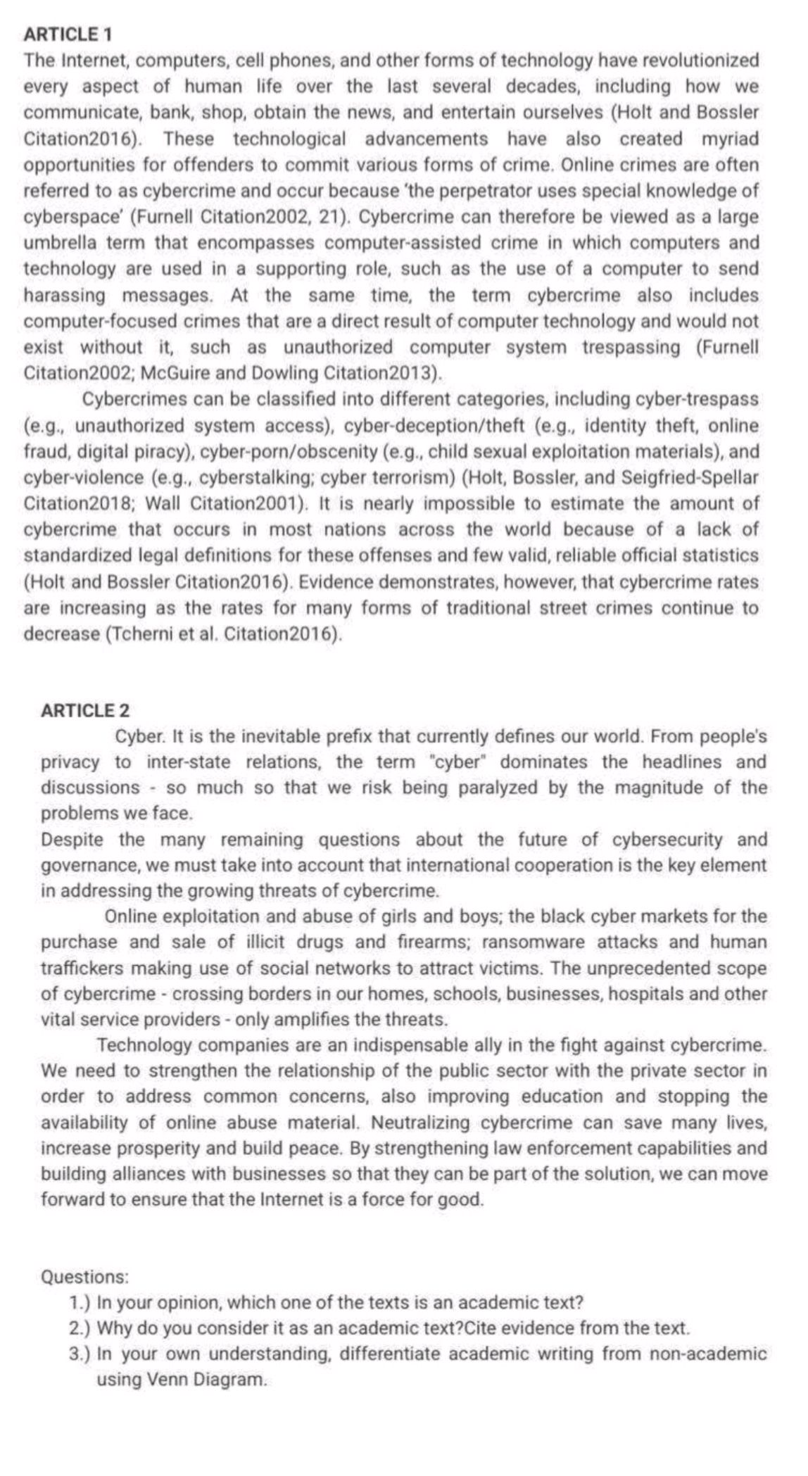 ARTICLE 1 The Internet, computers, cell | StudyX