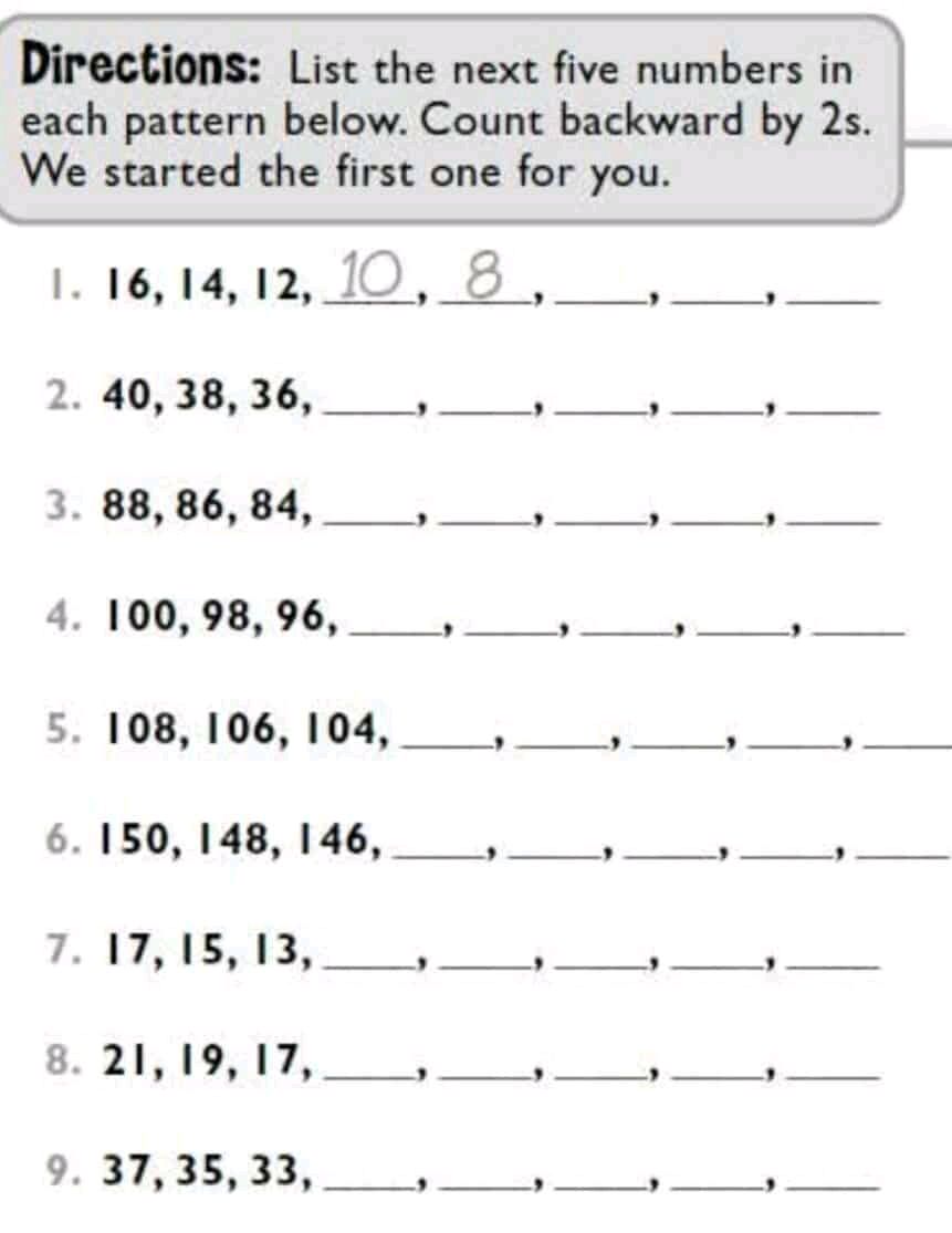 Numbers Getting Directions Directions: List the next five numbers in | StudyX