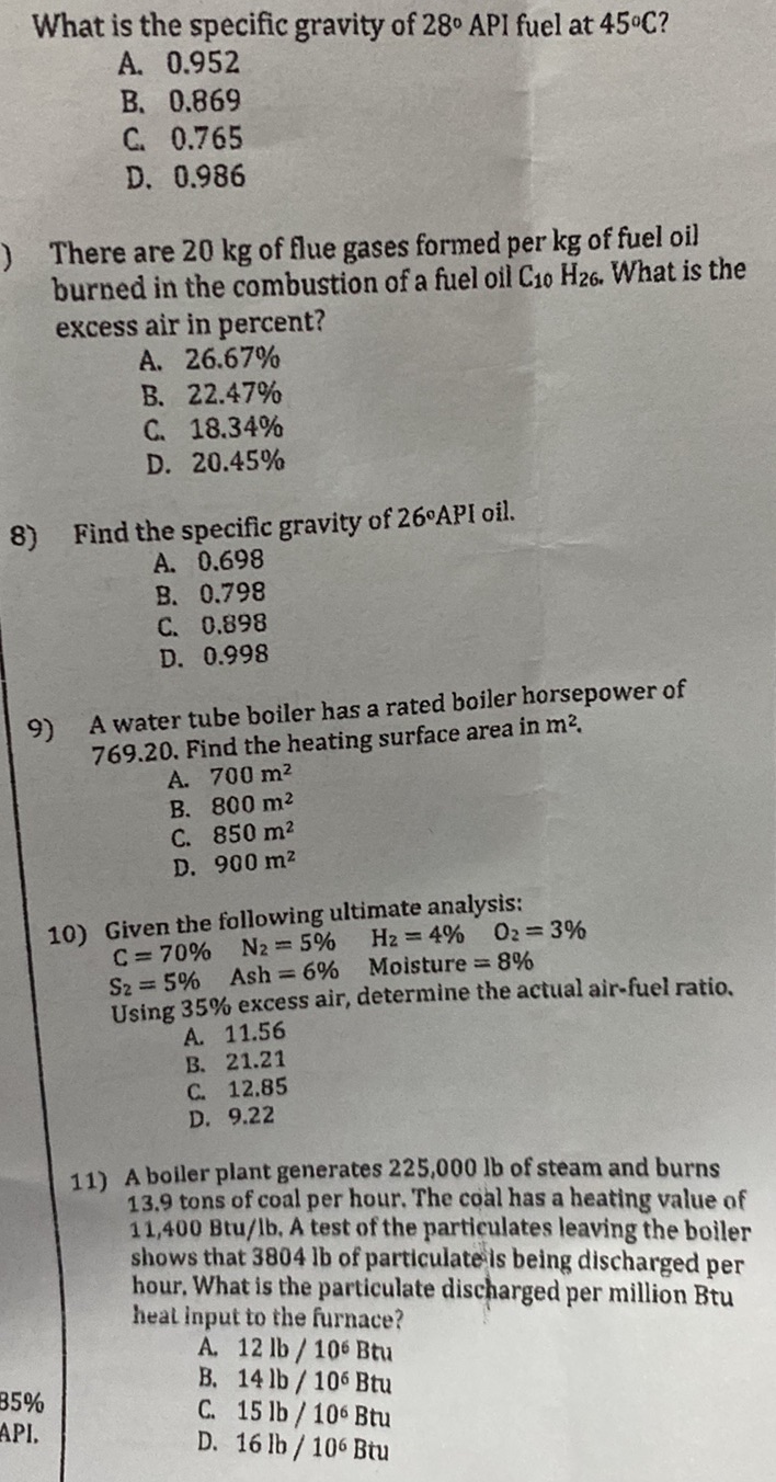 What is the specific gravity of 28° API fuel | StudyX