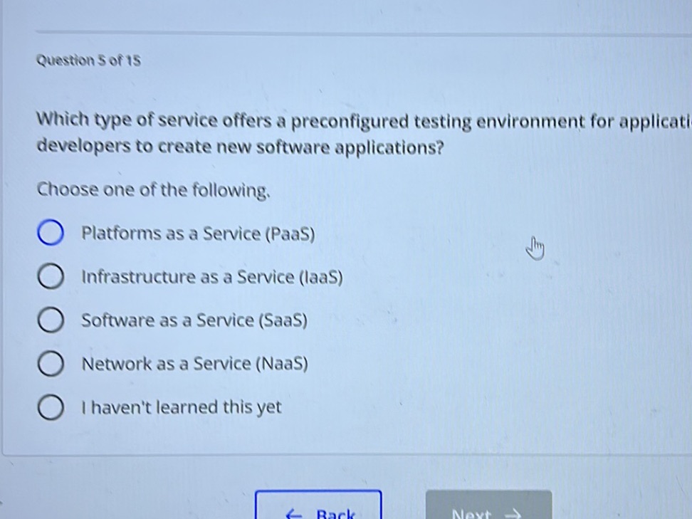 Question 5 of 15 Which type of service | StudyX