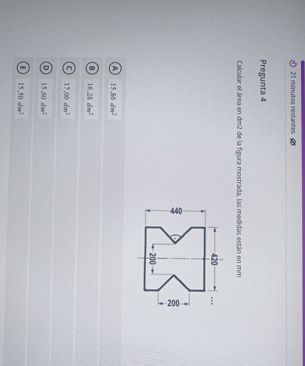Pregunta 4 Calcular el área en dm2 de la | StudyX