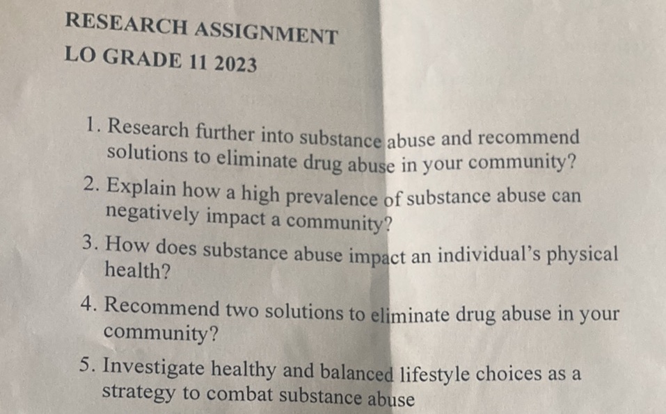 RESEARCH ASSIGNMENT LO GRADE 11 2023 1. | StudyX