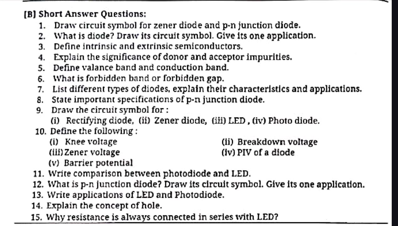 [B] Short Answer Questions: 1. Draw circuit | StudyX