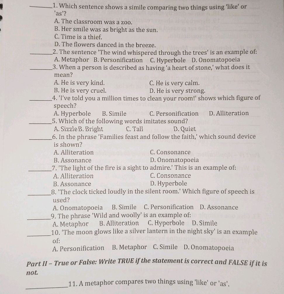 1. Which sentence shows a simile comparing | StudyX