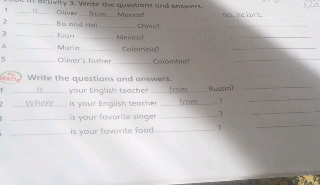 activity 3. Write the questions and answers. | StudyX