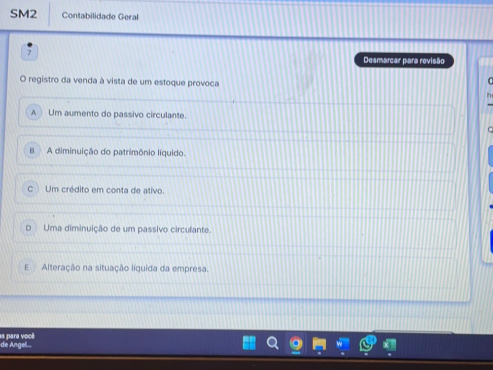 O registro da venda à vista de um estoque | StudyX