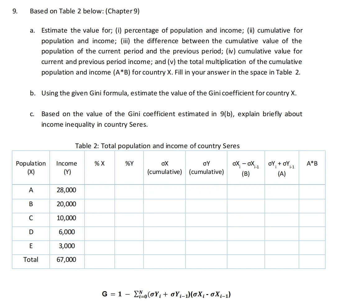9 Based on Table 2 below (Chapter 9) a | StudyX