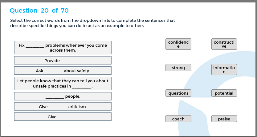 Question 20 of 70 Select the correct words | StudyX