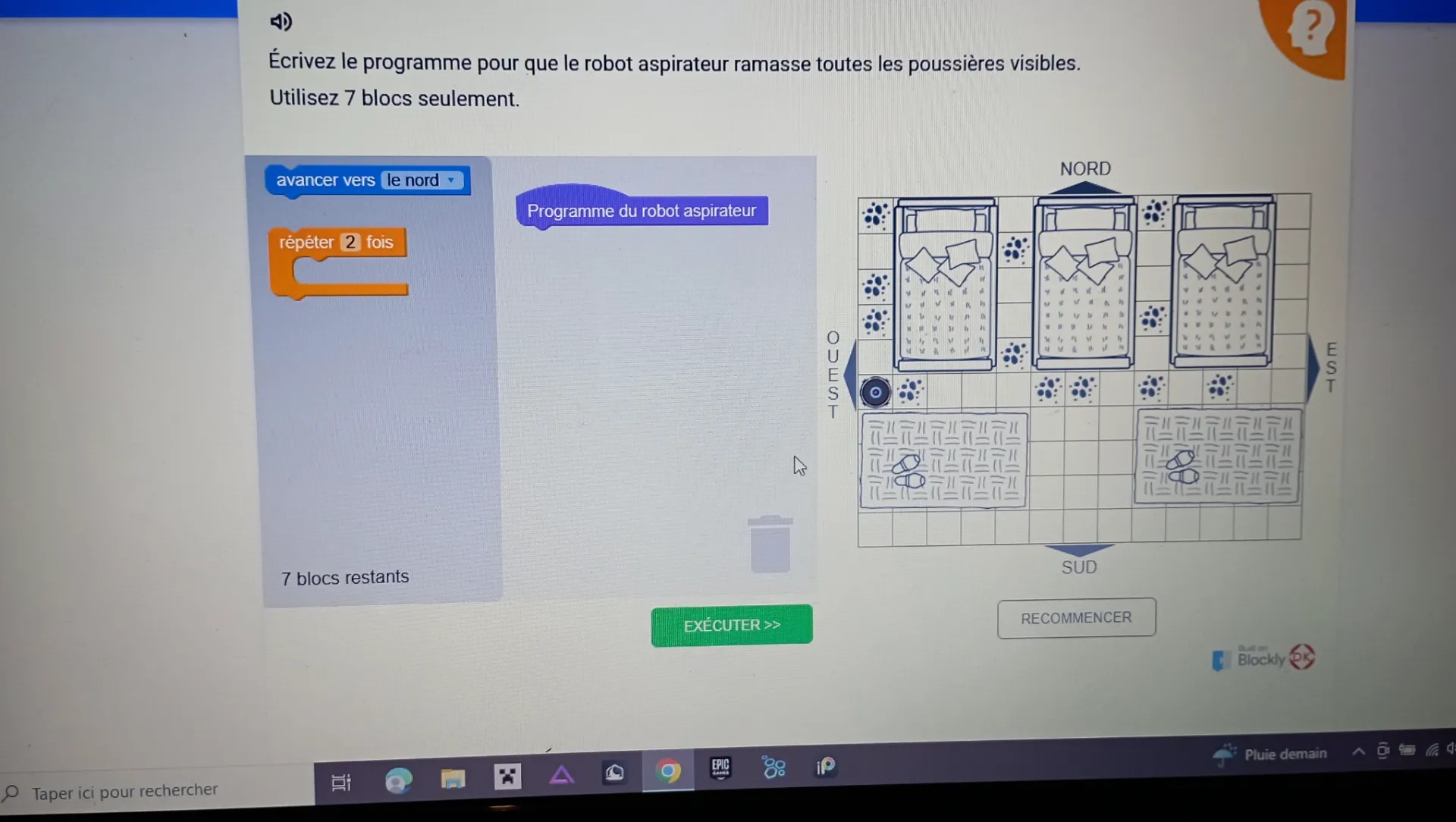 Ecrivez Le Programme Pour Que Le Robot Aspirateur