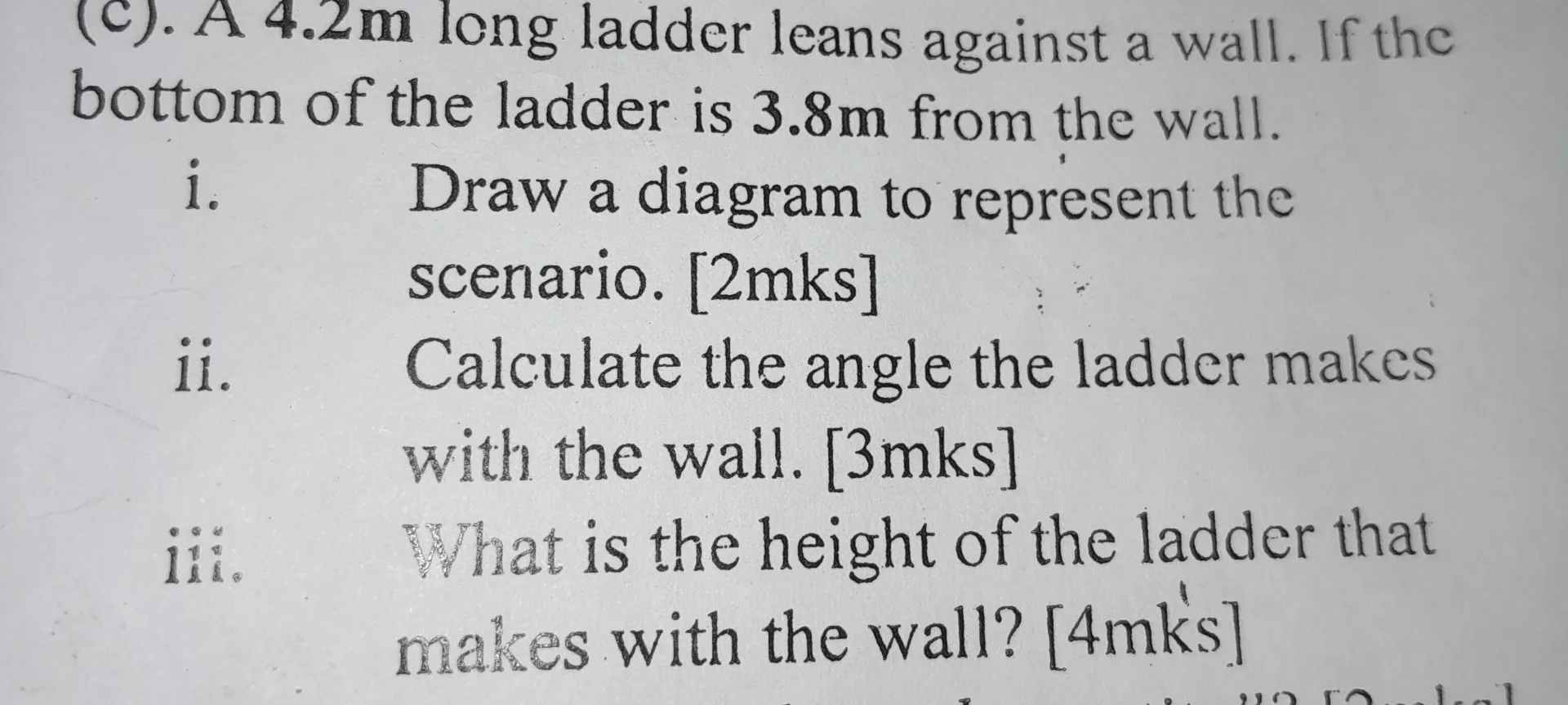 (c) A 42m long ladder leans against a wall | StudyX