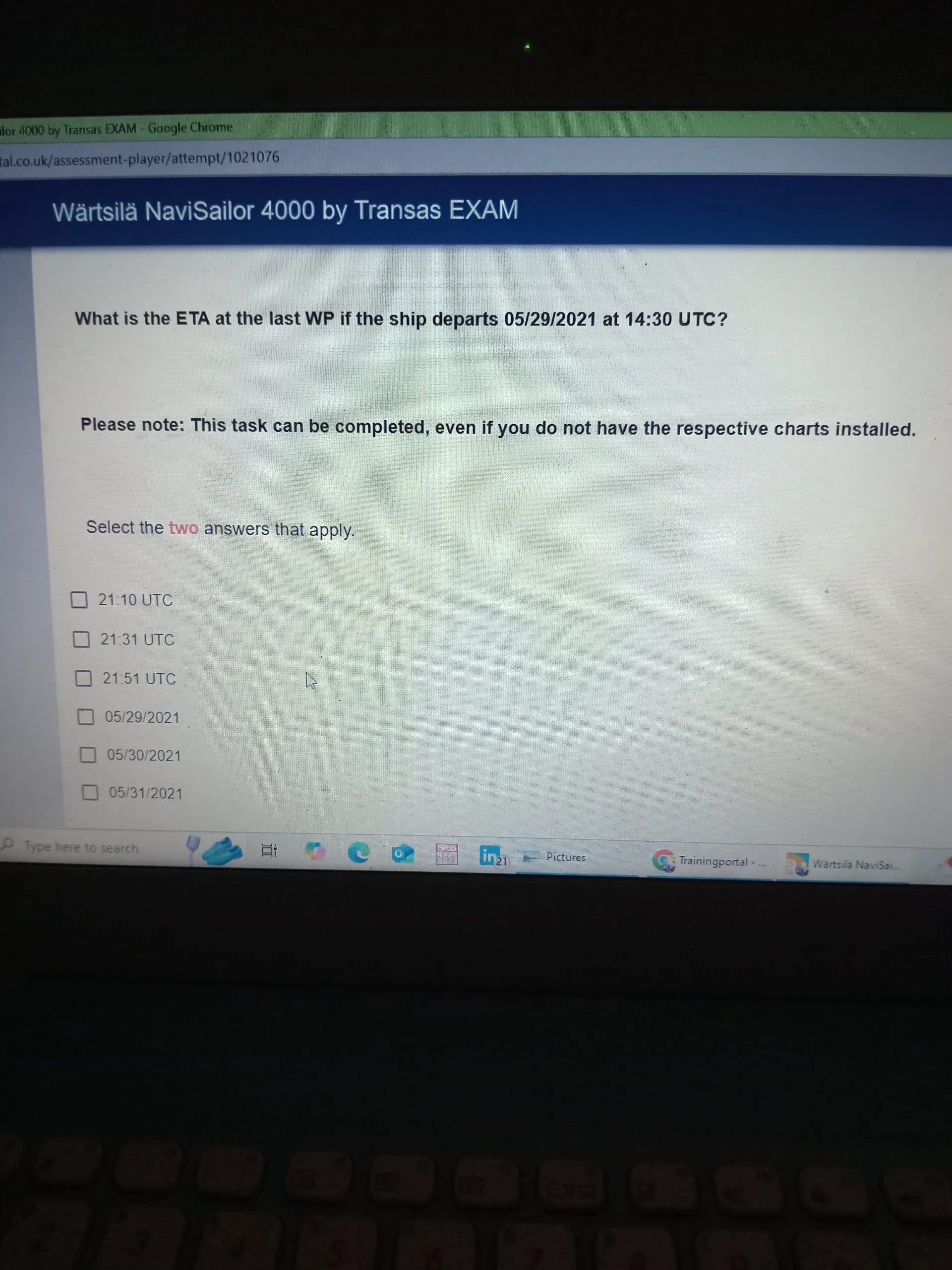 What is the ETA at the last WP if the ship | StudyX