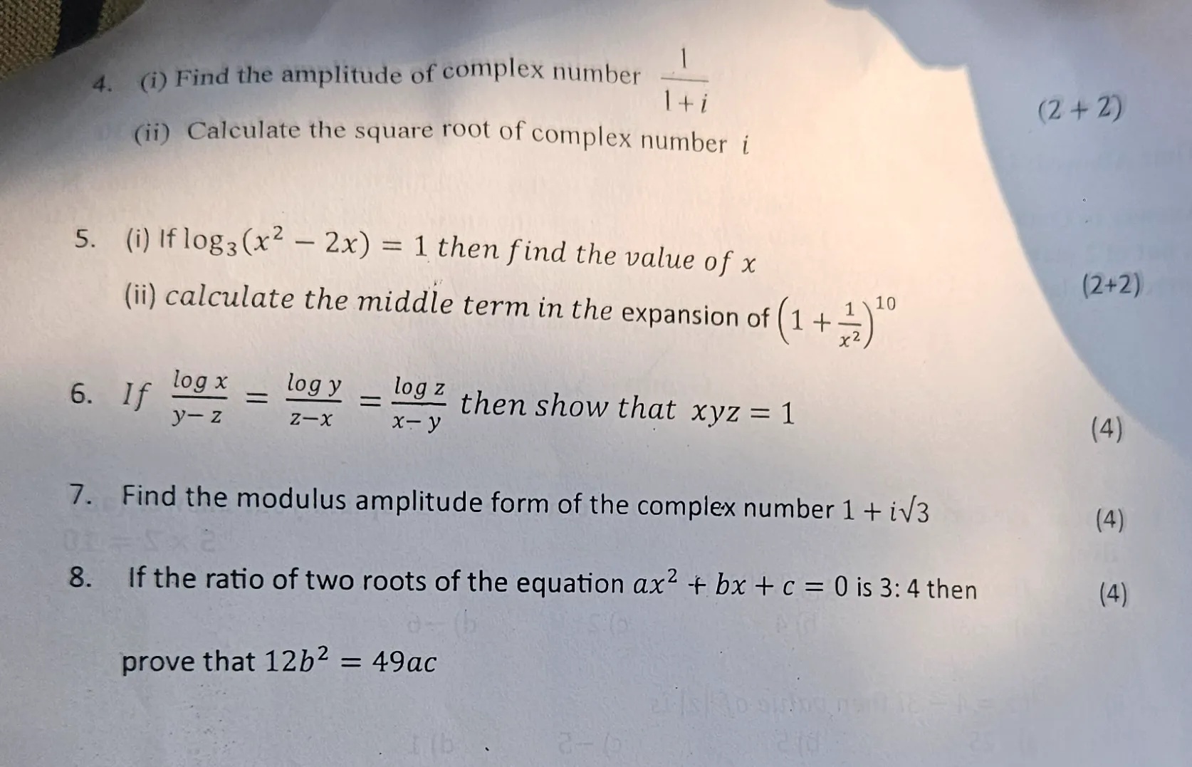 4 (i) Find the amplitude of complex number | StudyX