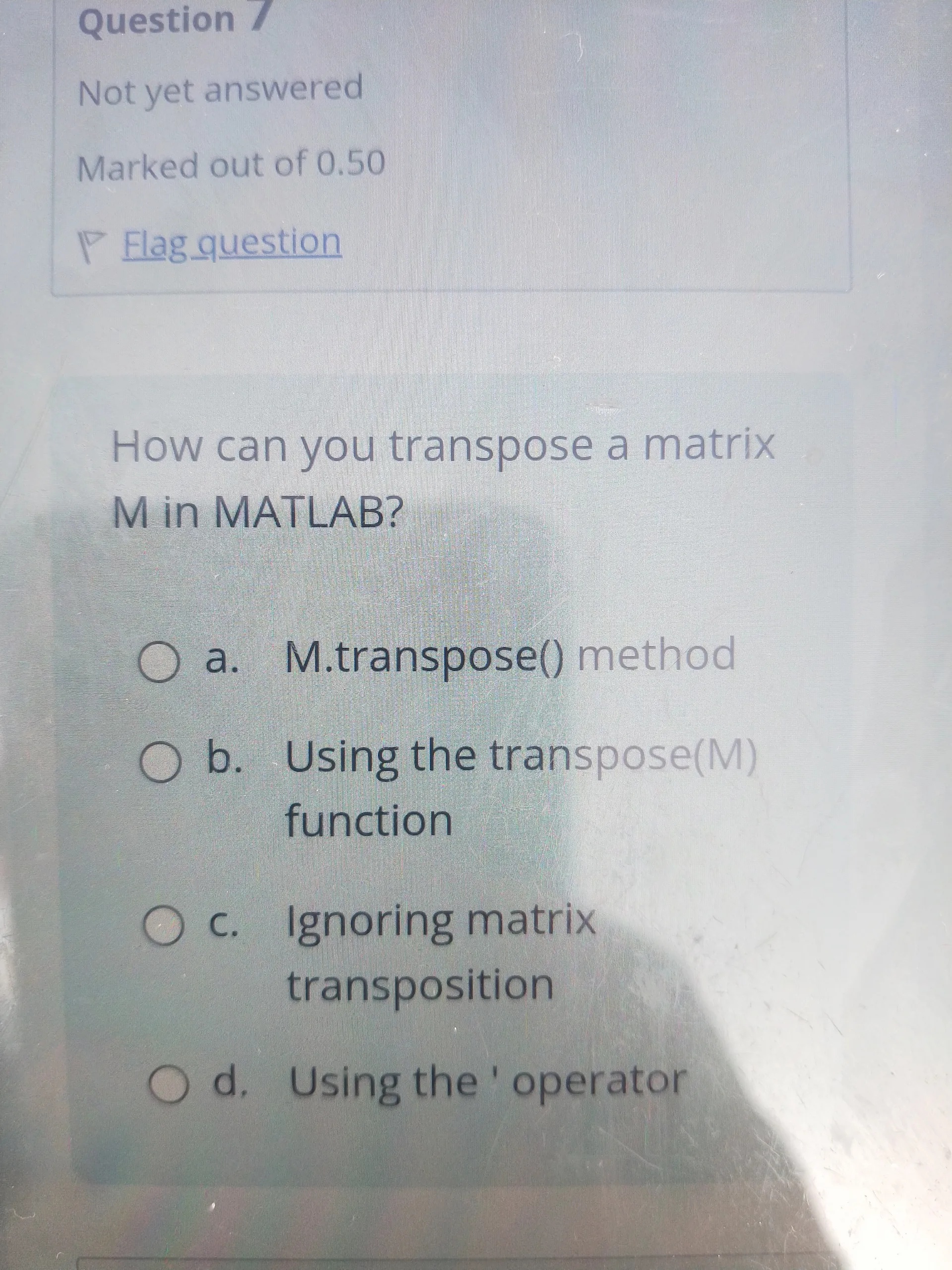 How can you transpose a matrix M in MATLAB | StudyX